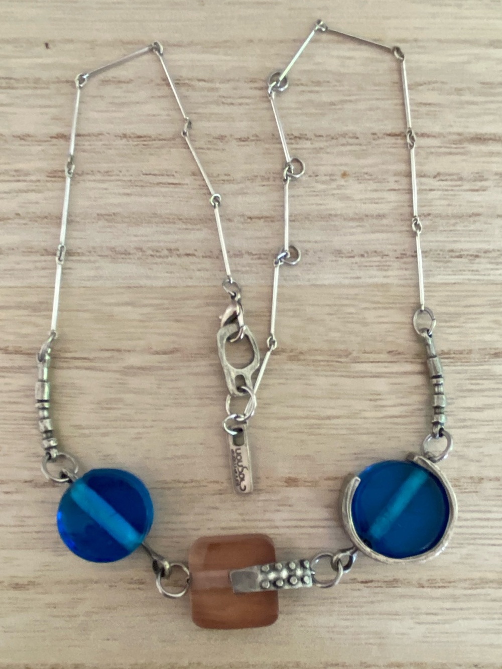 Anne-Marie Chagnon Artisan Glass & Pewter Statement Necklace - Blue/Mauve - Picture 13 of 16